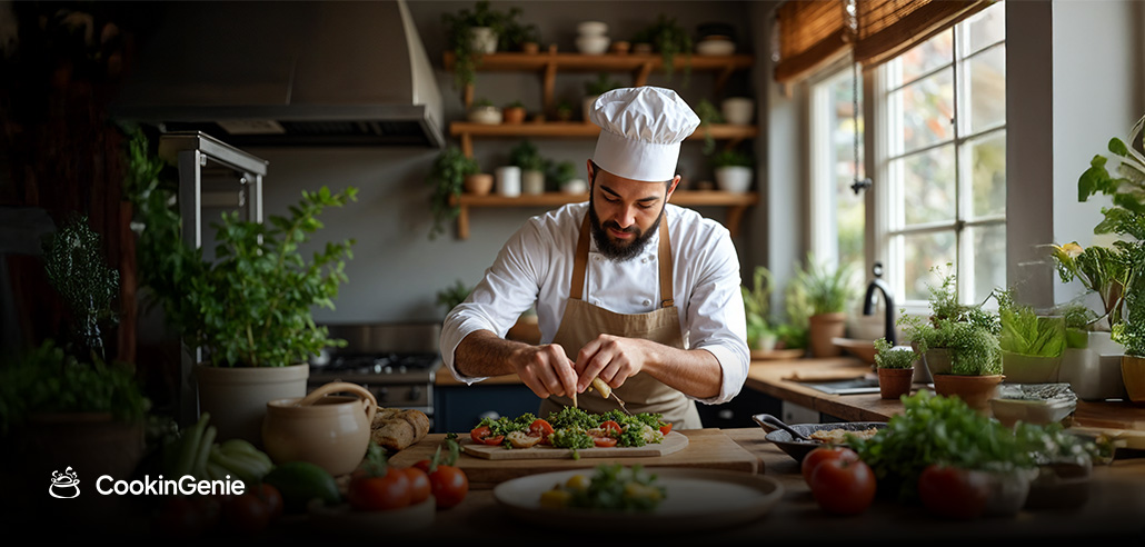 Private chef cooking vegan meal in Tampa kitchen