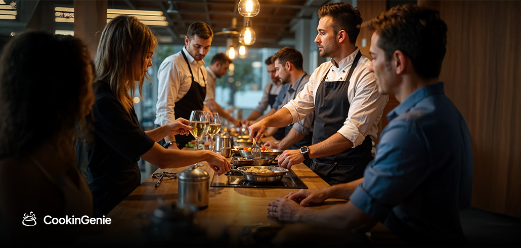 Private chef cooking for corporate dinner party