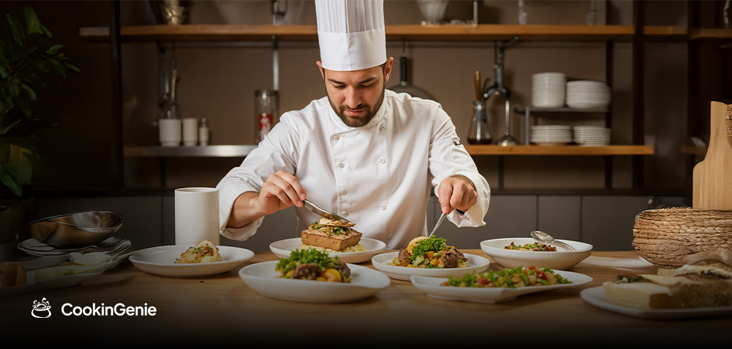 Private chef plating full course meal