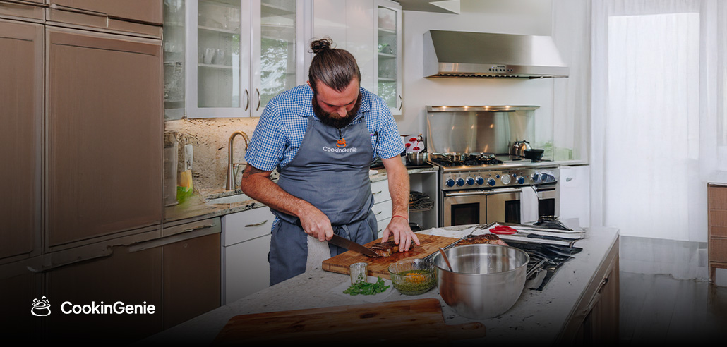 Personal chef preparing a meal in a modern kitchen