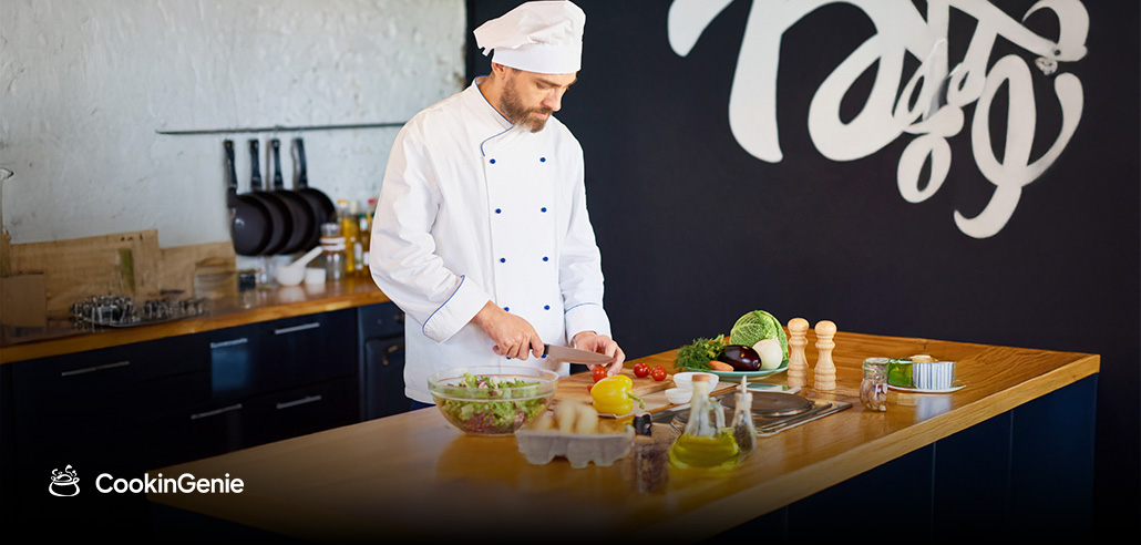 Personal chef preparing healthy meals in home kitchen