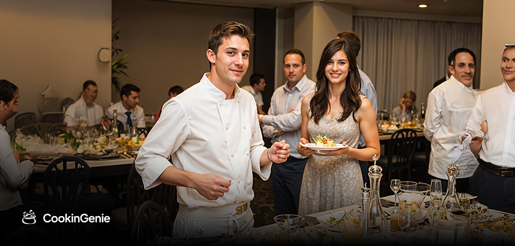 Personal chef serving guests at a home party