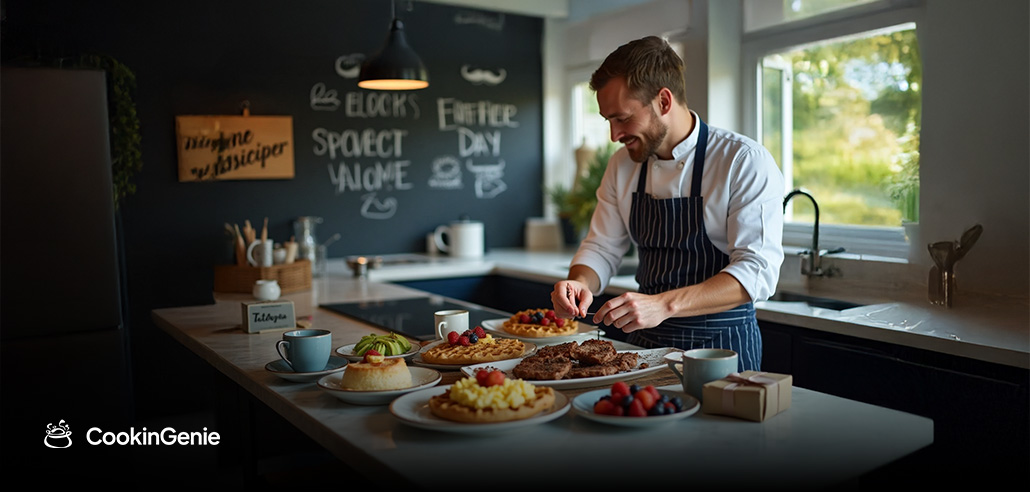 Private chef making Father's Day brunch at home kitchen