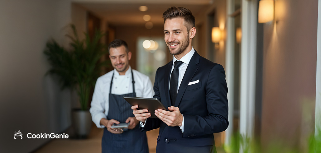 Concierge professional collaborating with private chef partner
