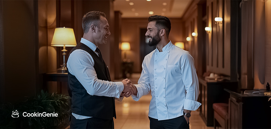 Concierge shaking hands with private chef