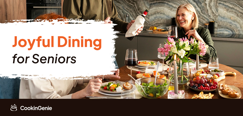 Seniors enjoying joyful dining with fresh meals at home