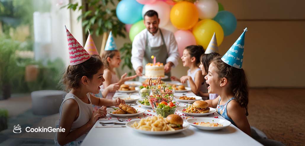 Kids celebrating a 10th birthday party with a private chef