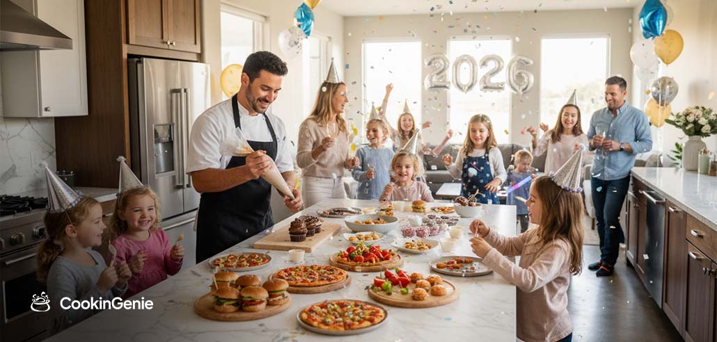 Chef cooking at kids NYE party