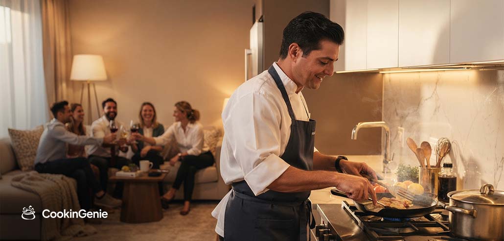 Private chef cooking at NYE party