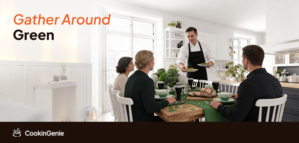 Private chef serving green food for St. Patrick's Day