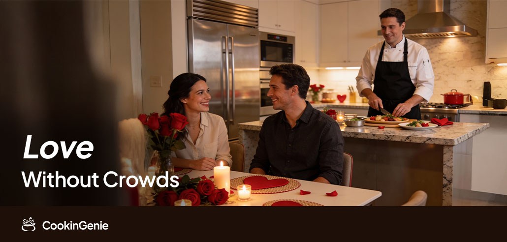 Couple enjoying a private Valentine’s Day dinner at home in New York with a personal chef