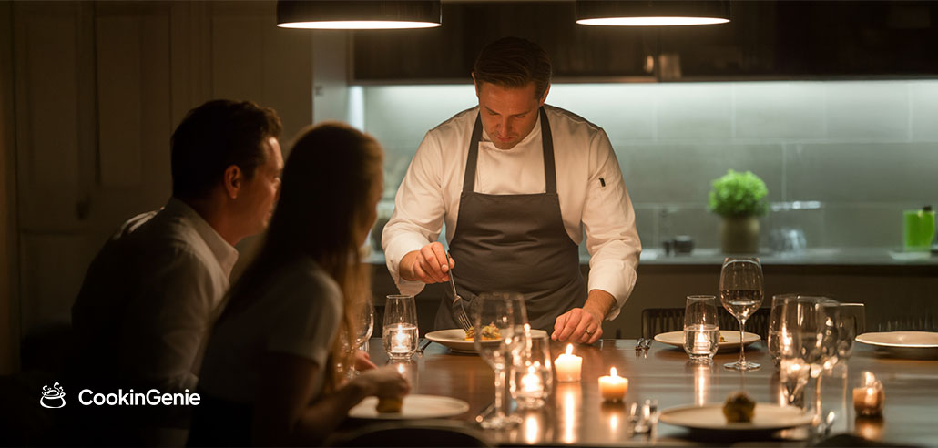Private chef preparing an intimate Valentine’s Day dinner at home in Orlando