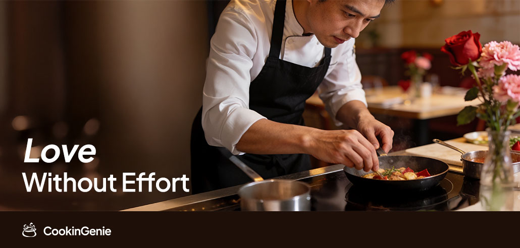 Private chef preparing a romantic Valentine’s Day dinner at home with elegant table setting and roses