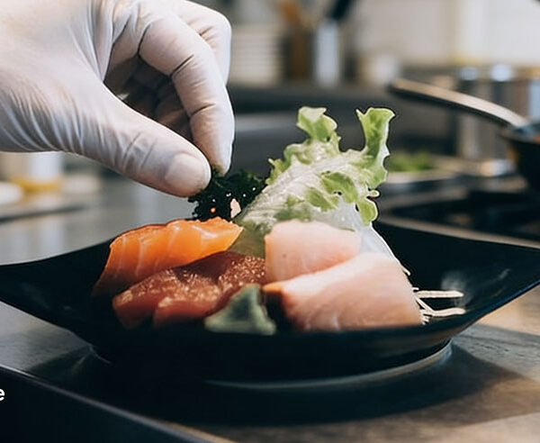 Private chef plating fresh sashimi on a black dish during an omakase dining experience